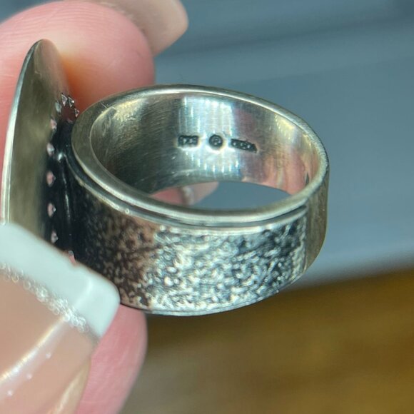 Retired Silpada Textured Oxidized Sterling CZ Disc Ring - Picture 7 of 8